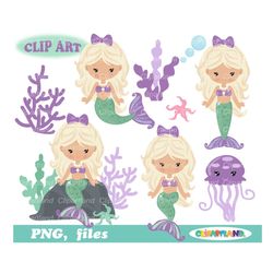 INSTANT Download. Cute mermaids clip art. Personal and Commercial use included! M_132.