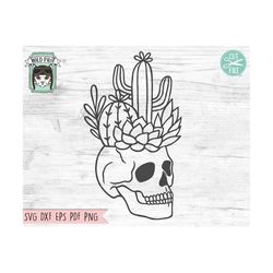 Skull Cactus Planter Svg File, Halloween Succulent Svg File, Halloween Cactus Cut File, Cactus Planter Svg, Plant Lover,
