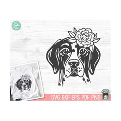 Dog SVG file, Floral Dog SVG, Dog with Flowers svg cut file, Floral Pointer svg, Animal Face Floral Crown, Dog Shirt svg