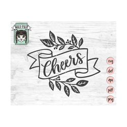 Cheers SVG file, Cheers Cut file, Cheers vector, Drink Menu, Bar, Wedding, Leaf, Alcohol, Ribbon Banner, Wedding Bar Men