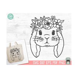 Floral Bunny SVG, Easter Bunny SVG, Happy Easter svg, Spring svg, Lop Rabbit SVG Cut file, Floppy Ear Bunny svg, Animal