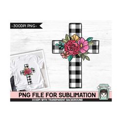 Floral Plaid Cross SUBLIMATION design PNG, Easter Sublimation, Christian sublimation, Religious png file, Flower Buffalo