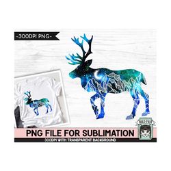 Galaxy Reindeer PNG SUBLIMATION Design, Galaxy Caribou Silhouette PNG, Winter png, Space png, Watercolor png, Adventure