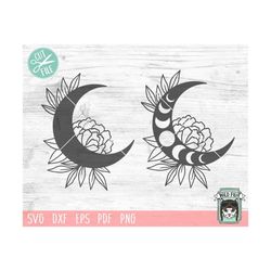 Flower Moon SVG File, Floral Moon SVG, Moon Phases svg Cut File, Moon Cut File, Mystical svg, Witchy svg, Just A Phase S