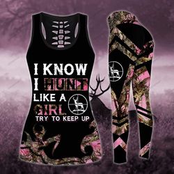 Deer Hunting Like A Girl Try To Keep Up Hollow Tank Top And Legging 3D Print DH
