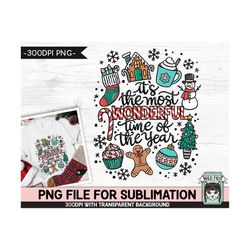 Retro Christmas SUBLIMATION design PNG, Most Wonderful Time of the Year PNG sublimation file, Christmas clipart, candy c