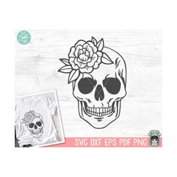 Flower Skull svg, Floral Skull svg file, Skull cut file, Skull svg files, halloween, gothic, skull with flowers svg file