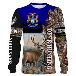 Deer Hunting Michigan Flag Custom name All over print long sleeves, T-shirts, Hoodie &8211 FSD38