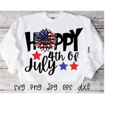 Happy 4th Of July SVG/PNG/Jpg, USA Sunflower Flag Independence Day Freedom Sublimation Design Eps Dxf, America Fourth Of