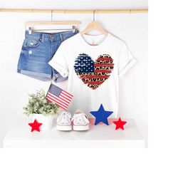 Cheetah Print Heart, Peace Love America Shirt, 4th Of July Shirt, American Flag,Freedom Shirt, Patriotic Shirt,Independe
