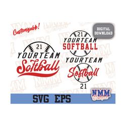 Softball SVG, 3 designs Custom Team Spirit Svg, Custom Cut File, Custom School Team Name Svg, Custom Cricut, Custom Masc