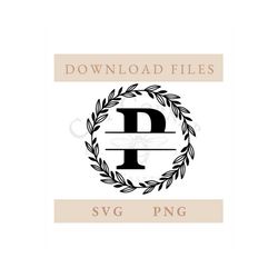 Wreath Frame Split Letter Monogram P | Letter SVG | Letter PNG | Digital Download