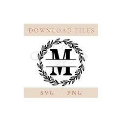 Wreath Frame Split Letter Monogram M | Letter SVG | Letter PNG | Digital Download