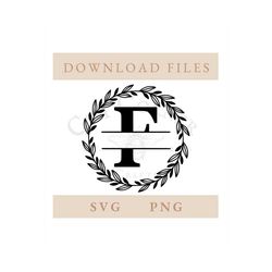 Wreath Frame Split Letter Monogram F | Letter SVG | Letter PNG | Digital Download