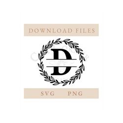 Wreath Frame Split Letter Monogram D | Letter SVG | Letter PNG | Digital Download
