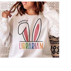 hoppy librarian svg png, librarian easter shirt svg, teacher bunny svg, happy easter svg, easter gift for her svg, png c