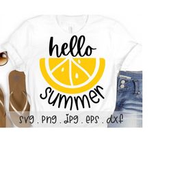 Hello Summer Lemon SVG/PNG/JPG, Beach Summertime Vacation Beach Babe Sun Sublimation Design Eps Dxf, Summertime Shirt Co