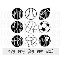 Sports Ball Bundle SVG/PNG/JPG, American Football Softball Volleyball Soccer Bowling Basketball Sublimation Design Eps D