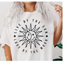 Live By The Sun Love By The Moon SVG PNG, Boho SVG, Inspirational Saying Svg, Sun And Moon Svg, hippie Svg, Cut files fo