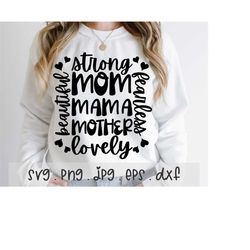 Mama Phrase Collage SVG/PNG/JPG, Mother's Day Beautiful Strong Fearless Mother Sublimation Design Eps Dxf, Lovely Mom Li