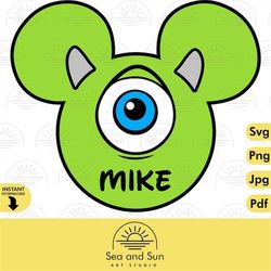 Monsters Inc Svg Clip art Files, Mike Wazowski, Minnie, Mouse, Head, Icon, Ears, Digital, Download, Tshirt, Cut File, SV