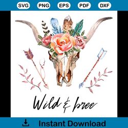 Watercolor Isolated Bulls Head With Flowers Svg, Trending Svg, Wild And Free Svg, Bulls Head Svg, Flower Bulls Head Svg,