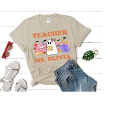 Teacher Custom Name Shirt, Teacher Halloween Shirt, Spooky Teacher Shirt, Custom Teacher Shirt, Custom Teacher Halloween