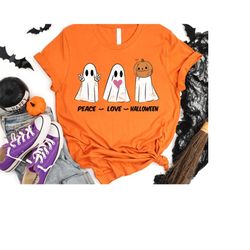 Peace Love Halloween Shirt, Halloween Ghost Shirt, Spooky Vibes Shirt, Retro Shirt, Ghost Shirt, Head Pumpkin Shirt, Cut