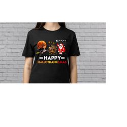 Happy HalloThanksMas Turkey Shirt, Santa Claus Thanksgiving Lover, Christmas Xmas For Family,  Thanksgiving Tee, Hallowe