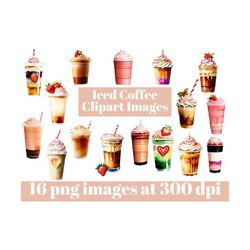 watercolor coffee clipart - iced coffee png images, coffee graphics, instant download for commercial use