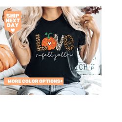 Love Fall Y'All Shirt, Leopard Print Fall Shirt, Love Pumpkin Shirt, Thanksgiving Shirt, Pumpkin Leopard Shirt,Peace Lov