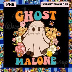 Ghost Malone Png, Retro Floral Halloween Png, Groovy Ghost Png