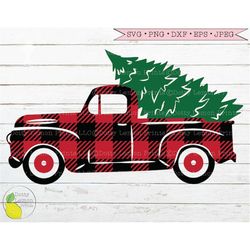 Christmas Truck svg Red Plaid Truck Farmhouse Christmas Tree svg Buffalo Plaid Holiday svg files for Cricut Downloads Si