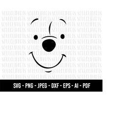 COD502-Winnie the pooh svg, winnie the pooh clipart, outline, cutting files, Pooh face svg, bear Png, shirt files for cr