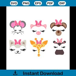 Animal Face Cutting File Animals Bow svg, Trending Svg, Animal Svg, Mouse Svg, Pig Svg, Cat Svg, Cute Animal Svg, Funny