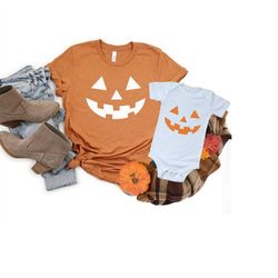 Mommy and Me Shirts, Thankful Mama & Mini Pumpkin Face | Funny Mom Daughter Son Matching Shirt | Mom Toddler Youth Baby