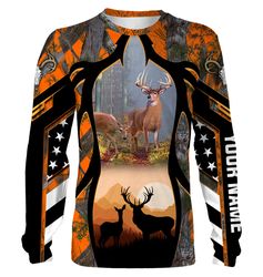 Deer Hunting Orange Camo American Flag Customize Name 3D All Over Printed Shirts Personalized Hunting Gift Nqs1638