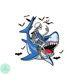 Skeleton Sits On Shark Halloween SVG Cutting Digital File