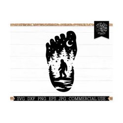 Bigfoot SVG Cut File for Cricut and Silhouette, Bigfoot and Trees, Mountain Sasquatch Svg PNG for Sublimation, Footprint