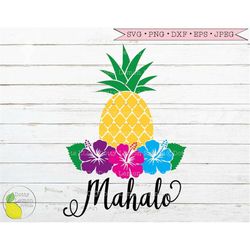 Summer svg, Beach Pineapple svg Mahalo Aloha Hawaii svg Hibiscus Flower Tropical Vacation svg files for Cricut Downloads