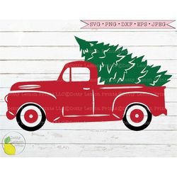 Christmas Truck svg, Red Truck Farmhouse Christmas Tree svg  Holiday Decoration svg files for Cricut Downloads Silhouett