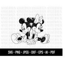 COD968- Mickey And Minniee Sketch svg, mickey svg, minnie mouse svg, print svg, sitckers svg, clipart, cutting files for