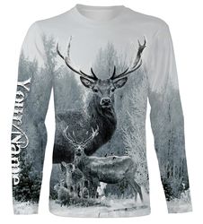 deer hunting snow camo custom name 3d all over print shirts, personalized deer hunters gifts ttn03