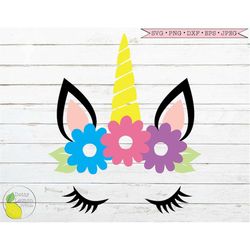 Unicorn SVG, Unicorn Birthday svg  Flower Crown Unicorn Face svg Spring svg Kids Unicorn svg files for Cricut Downloads