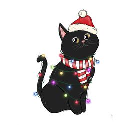 Funny Santa Hat Black Cat Lights Christmas Gifts PNG