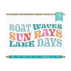 Boat Waves Sun Rays Lake Days SVG Cut File for Cricut, Summer Vacation Wavy Retro Lake Life Sublimation PNG Print File,