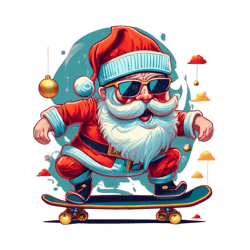 Vector t-shirt design, cool Santa Claus on a skateboard, high quality, poster, painting