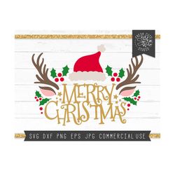 Merry Christmas Svg, Christmas Cut File Hand Lettered Reindeer Svg, Christmas Sign Svg File for Cricut, Instant Download