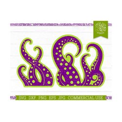 Tentacle SVG Silhouette, Layered Tentacles Cut File for Cricut, Octopus, Squid, Ocean Sea Monster, png jpg dxf eps, Inst