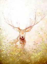 Deer Painting "WOODLAND DEER" Original Oil Painting on Canvas, Modern Animal Original Art by "Walperion Paintings"